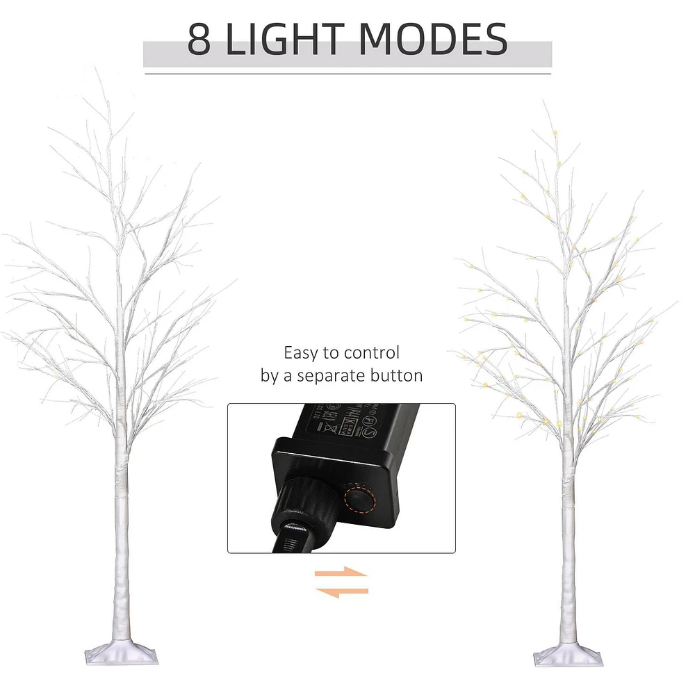 Outsunny 5FT Garden Birch Tree Light with 58 Warm LEDs and 8 Light Modes, DIY Artificial Tree Lamp for Outdoor and Indoor Birthday Wedding Party