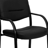 Chaise de réception exécutive auxiliaire en cuir noir avec base traîneau