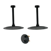 Ensemble de douche thermostatique d'akuaplus(MD) avec Déviateur 4 voies, 2 pommeaux de douche de 9.5 po ou simultanément avec arrêt, fini noir mat