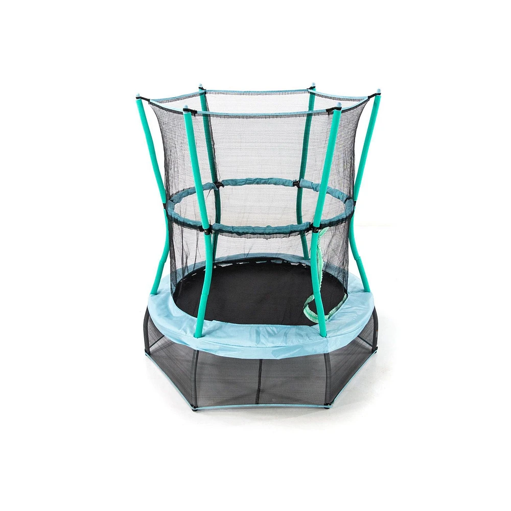 SKYWALKER TRAMPOLINES 48 pouces, rond bleu sarcelle, trampoline d'intérieur pour enfants, mini videur, rebondeur avec filet de sécurité et rembourrage
