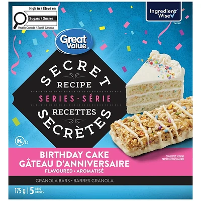 Great Value Secret Recipe Series Birthday Cake Flavoured Granola Bars, 175 g