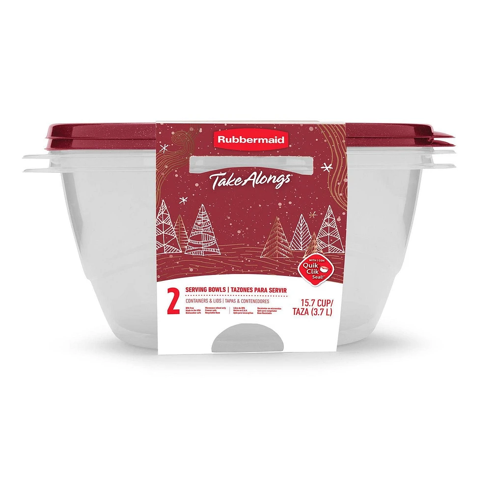 Rubbermaid TakeAlongs serving bowl-shaped Food Storage Containers, 15.7 Cup (3.7 L), Rhubarb, 2 Count, 2 Count