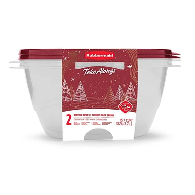 Rubbermaid TakeAlongs serving bowl-shaped Food Storage Containers, 15.7 Cup (3.7 L), Rhubarb, 2 Count, 2 Count