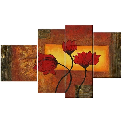 Décoration murale sur toile Design Art Fleurs rouges et or