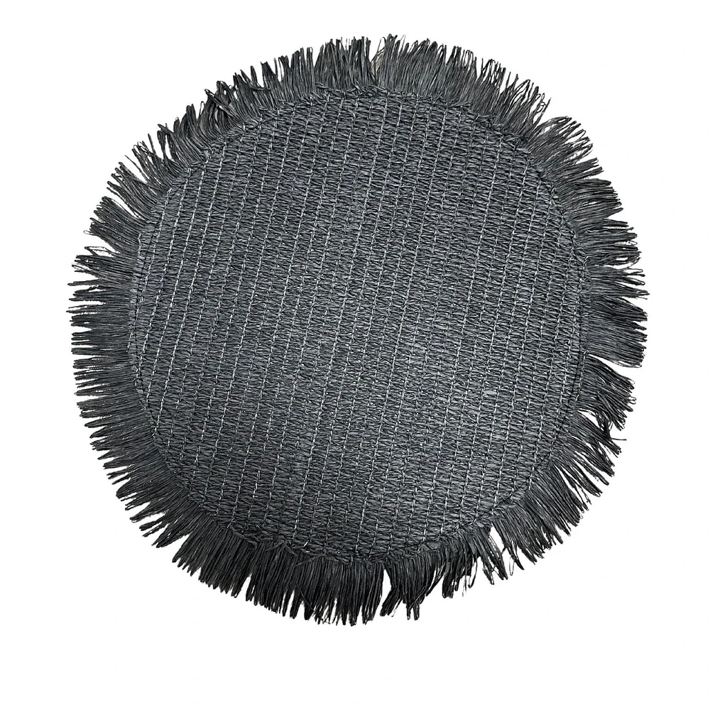 Placemat Rond Tissé Avec Franges Noir 15 X 15 - Ensemble De 12