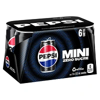 Pepsi Zero Sugar Cola 6 x 222mL, Mini Cans, 6 x 222ml