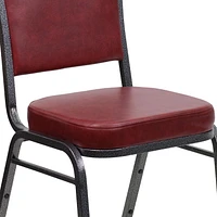 Lot de 4 pièces - Chaise de banquet empilable de la série HERCULES avec dossier couronne en vinyle bourgogne - Cadre veine d'argent