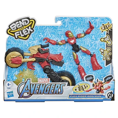 Marvel Bend and Flex, Flex Rider Iron Man Action Figure Toy, 6-Inch Flexible Figure and 2-In-1 Motorcycle For Kids Ages 6 And Up