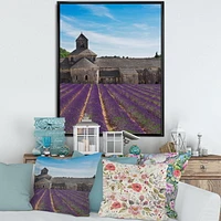 Designart Lavender Field With Abbey In France FLOAT FRAME WALL ART