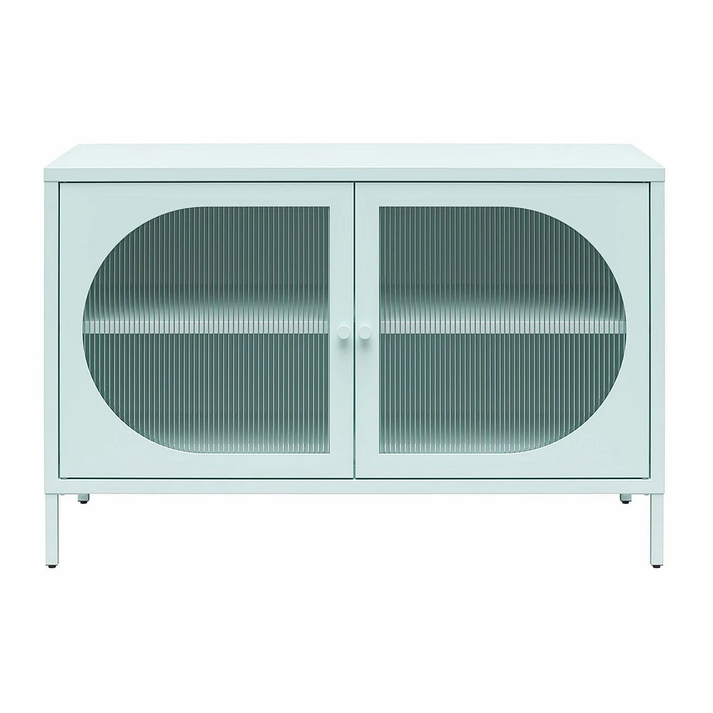 Mr. Kate Luna Large armoire d'appoint à 2 portes avec verre cannelé, bleu ciel