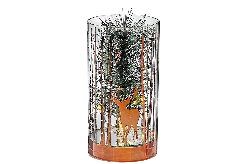Led Cylinder Glass Stand Rosegold Pine Tree Medium