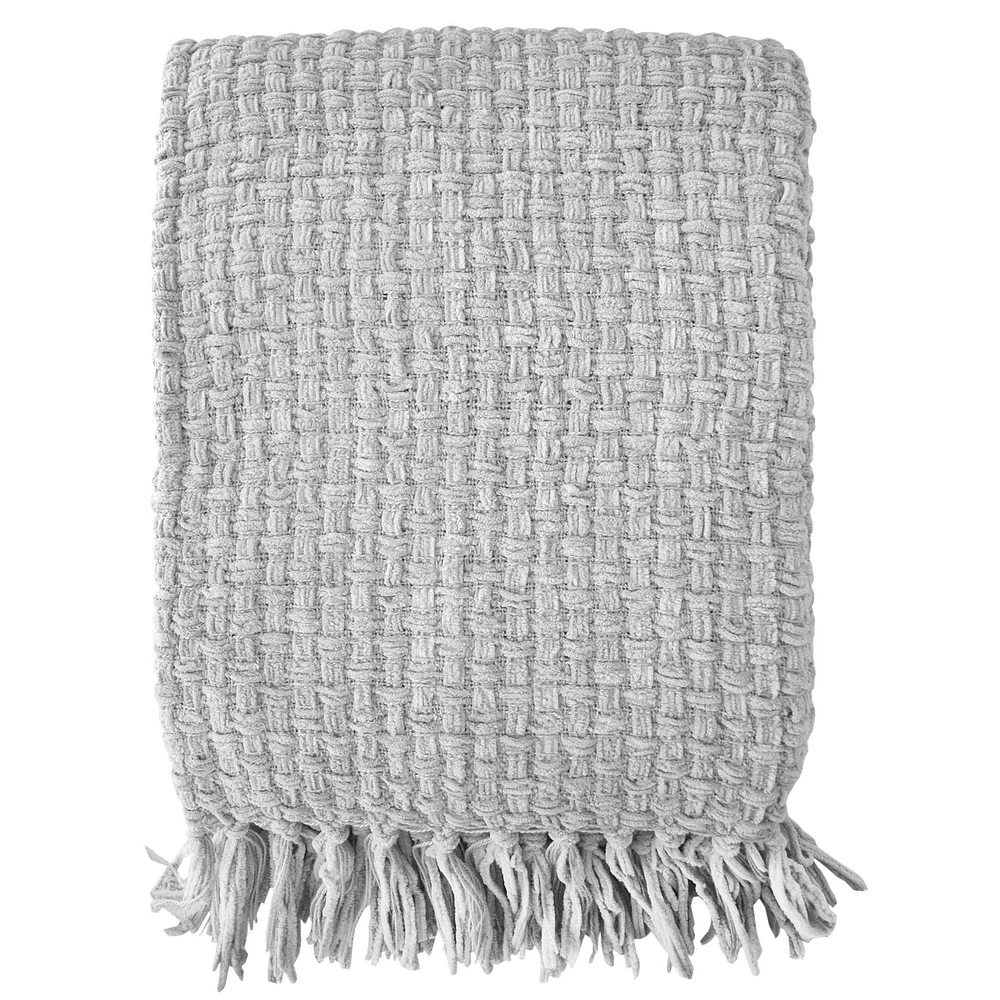 Jeté en tricot natté en chenille avec frange, couverture légère et respirante en chenille pour canapé, chaise, lit, usage extérieur
