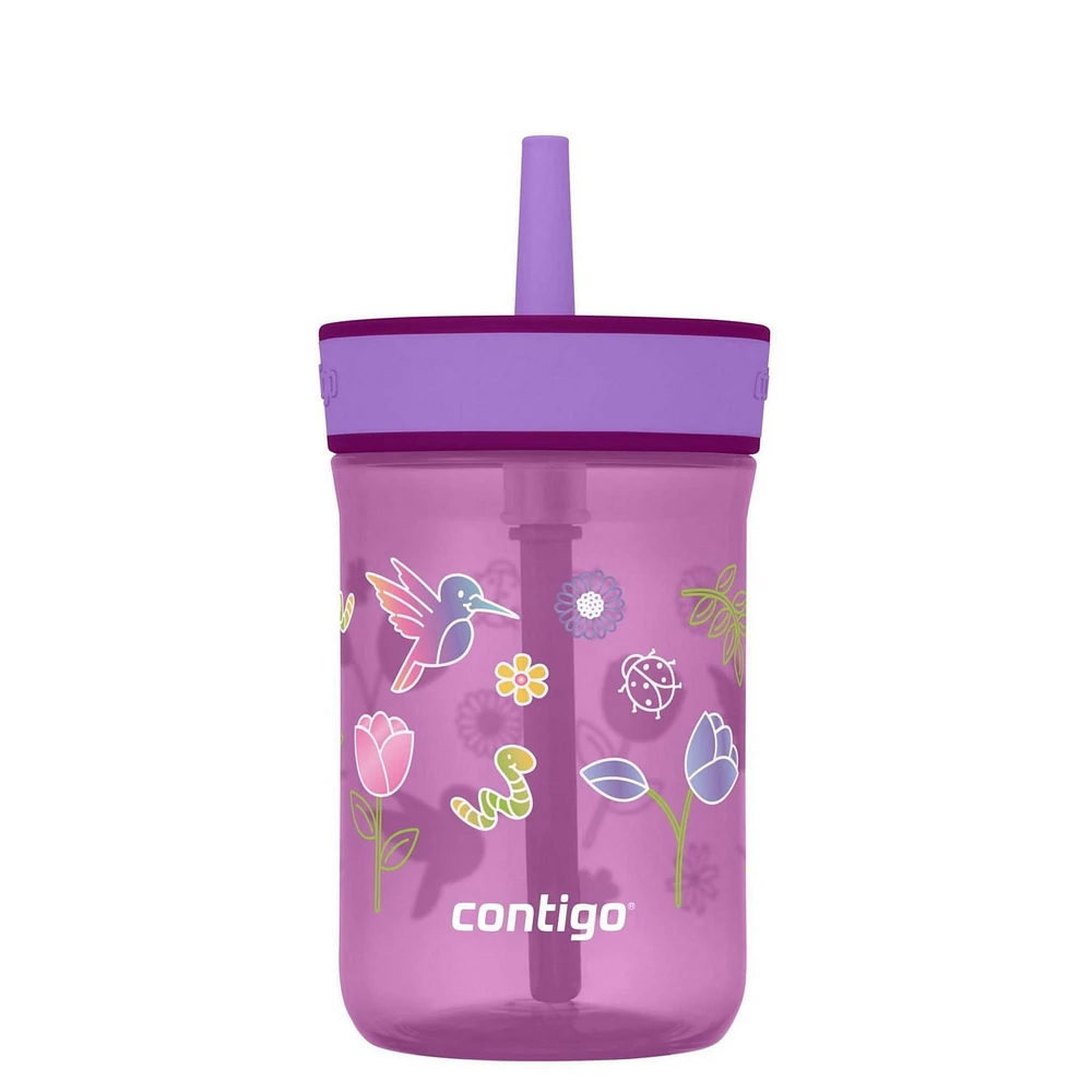 Contigo Leighton Kids Tumbler with Straw, Grape Tulips, BPA-Free, 14 oz (414 mL)
