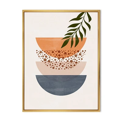 Designart Soleil géométrique abstrait et lune avec feuille III ART MURAL À CADRE FLOTT