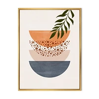 Designart Soleil géométrique abstrait et lune avec feuille III ART MURAL À CADRE FLOTT