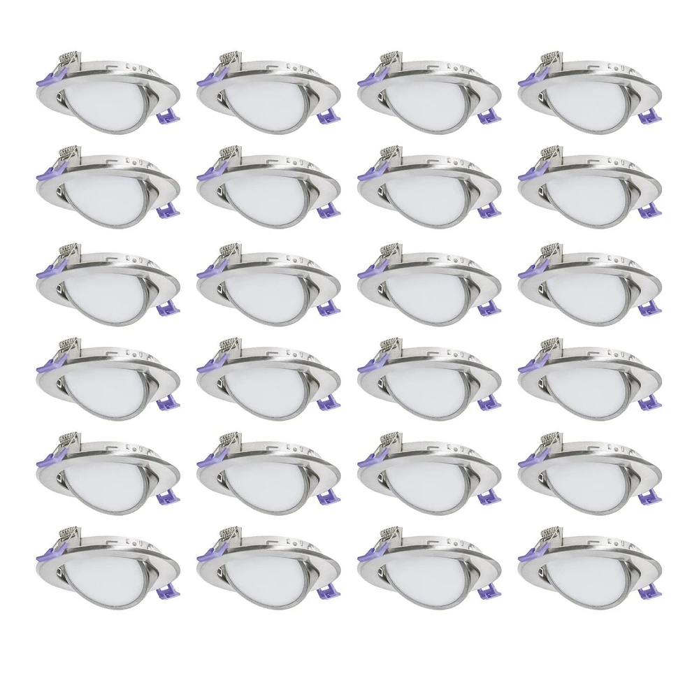 Nadair, 4’’ LED Gimbal Recessed Ultra Slim Lights, 24-pack, IC rated, Dimmable, 9W=50W, 550 Lumens, 4000K (Cool White), Large Junction box, Quick Connect System, Brushed Nickel Finish