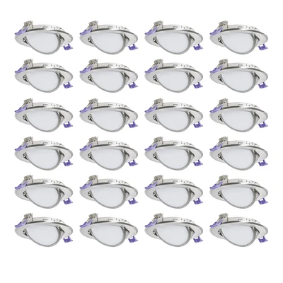 Nadair, 4’’ LED Gimbal Recessed Ultra Slim Lights, 24-pack, IC rated, Dimmable, 9W=50W, 550 Lumens, 4000K (Cool White), Large Junction box, Quick Connect System, Brushed Nickel Finish