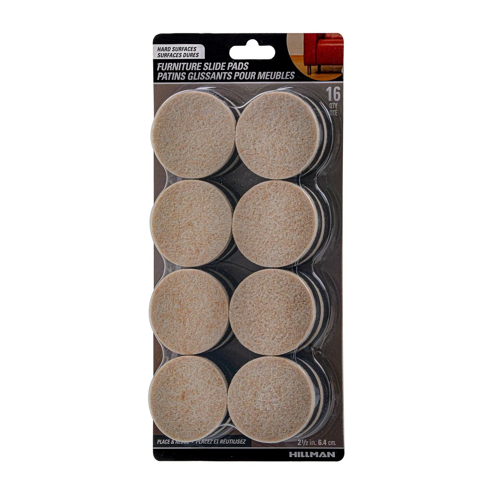 SLIDE GLIDES 2-1/2" ROUND 16PC, GLIDE 2-1/2 RND 16P