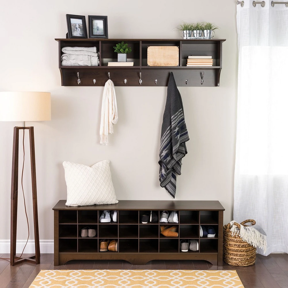 Prepac 60 in W x 20.25 in H x 15.5 in D Shoe Cubby Bench, Multiple Finishes