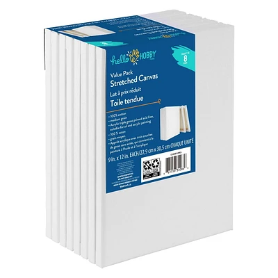 HELLO HOBBY STRETCHED CANVASES 8 PACK VALUE PACK 9 in. x 12 in. EACH, 9 in. x 12 in. EACH