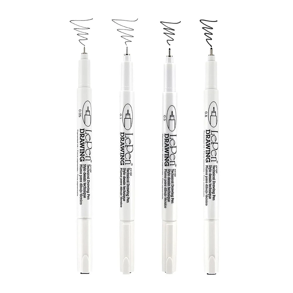 MARVY UCHIDA® LePen® TECHNICAL DRAWING PENS 4 PC SET BLACK, Pen