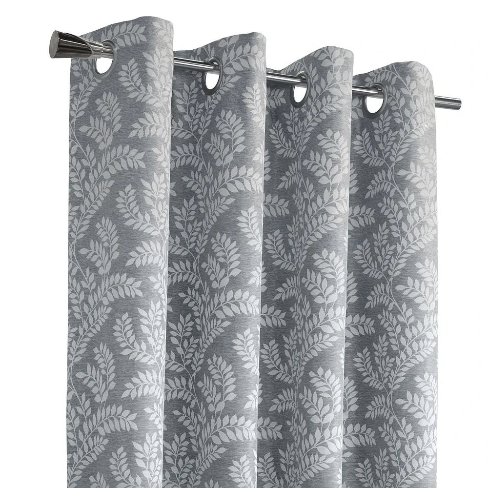Penelope, panneau de rideau à œillets jacquard à motif feuilles, 100% occultant 52" x 84", argent