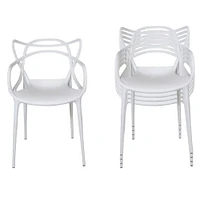 Master Style Plastic Chair Modern Mid Century, Indoor Outdoor Chair Patio Chair Kitchen Chair 18 Inch Seat Height Restaurant Chair Plastic Stackable Chair Side Bar Chair in White Set 4