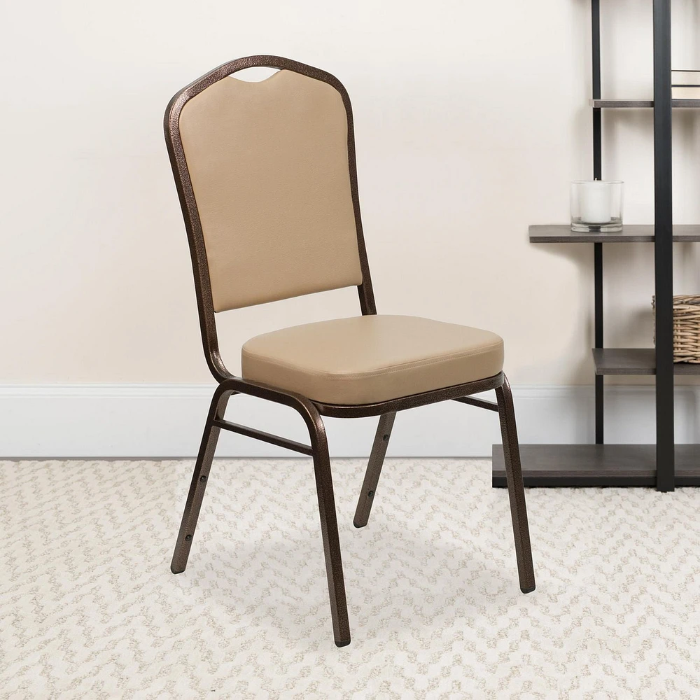 4 Pk. HERCULES Series Crown Back Stacking Banquet Chair in Tan Vinyl - Copper Vein Frame