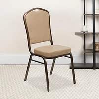 4 Pk. HERCULES Series Crown Back Stacking Banquet Chair in Tan Vinyl - Copper Vein Frame