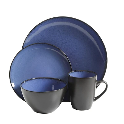 Gibson Home – Vaisselle en grès Soho Round, 16 pièces, bleu et noir