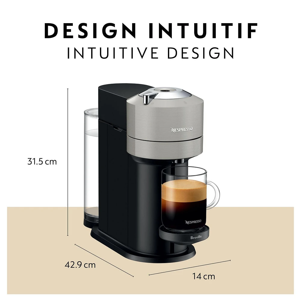 Nespresso Vertuo Next Coffee and Espresso Machine by Breville with Aeroccino Milk Frother, Light Grey, 7 cup sizes