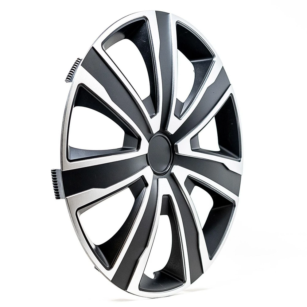 Alpena 16" Axel Wheel Covers, Silver & Black, set of 4