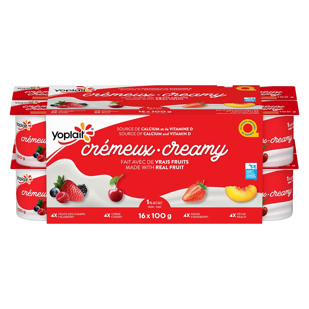 Yoplait Creamy 1% Smooth Traditional Yogurt Cups, Variety Pack with Real Fruit Puree, 100 g, 16 ct, 16 x 100 g