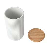 Large White Ribbed Canister