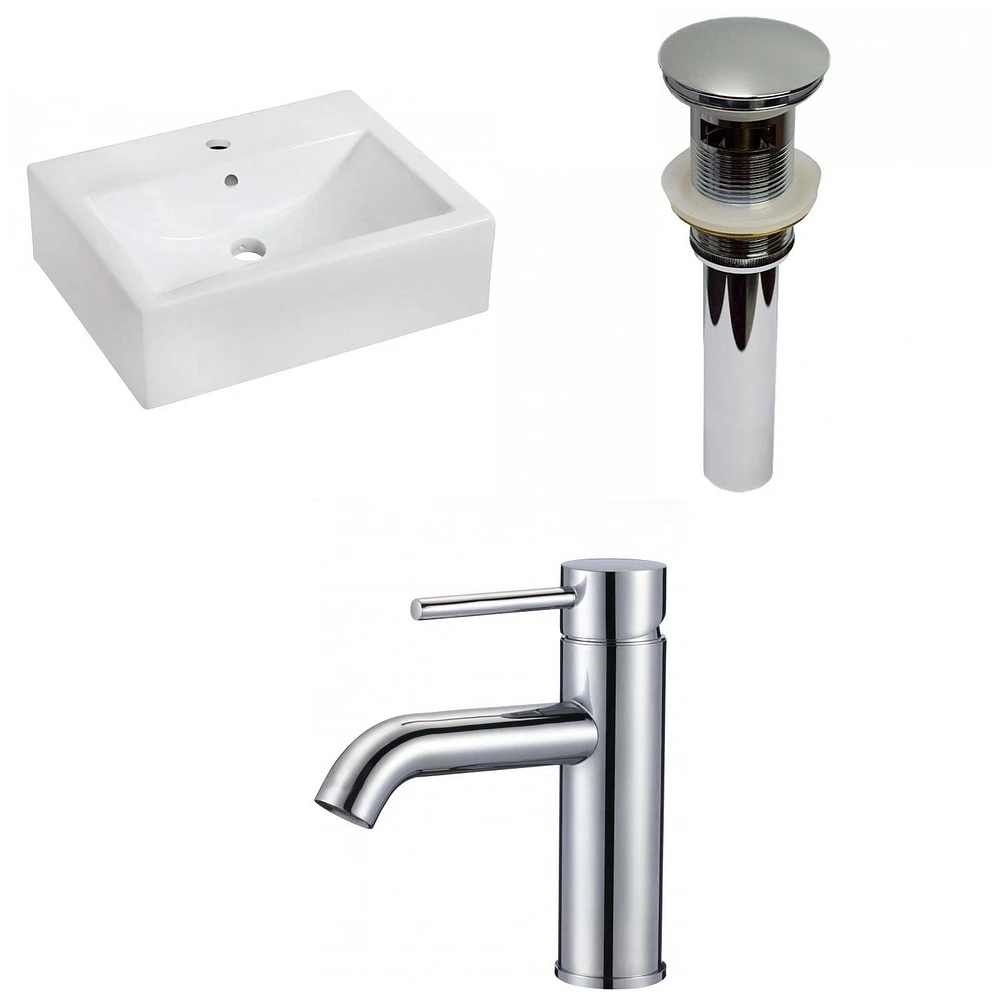 American Imaginations -in. W Wall Mount White Bathroom Vessel Sink Set For 1 Hole Center Faucet AI
