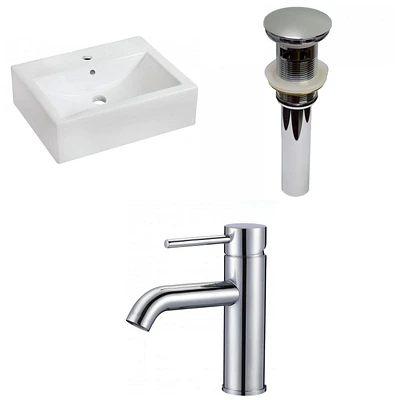 American Imaginations -in. W Wall Mount White Bathroom Vessel Sink Set For 1 Hole Center Faucet AI