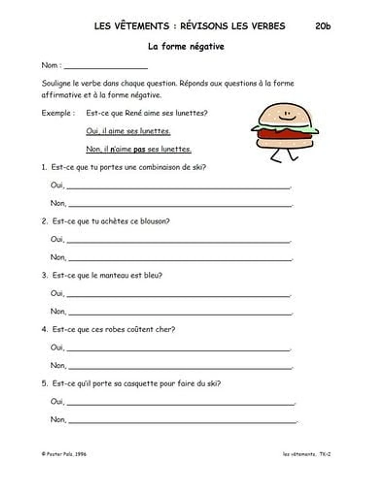 Activités reproductibles en français pour la classe de FLS sur les vêtements