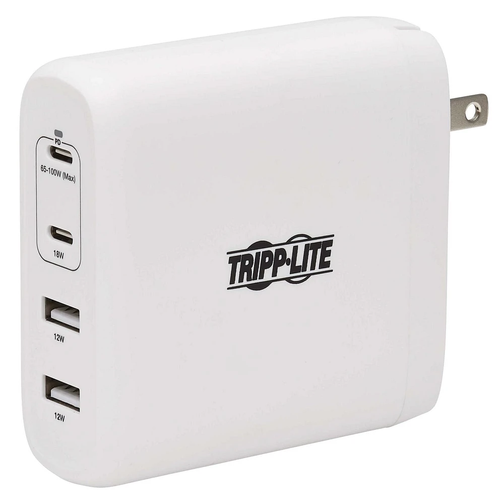 Tripp Lite 4-Port USB Wall Charger, 100W PD, GaN Tech, 2 USB-C & 2 USB-A Ports, White