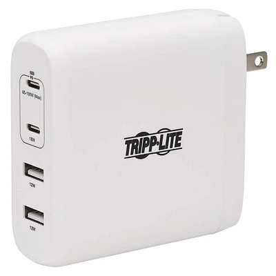 Tripp Lite 4-Port USB Wall Charger, 100W PD, GaN Tech, 2 USB-C & 2 USB-A Ports, White