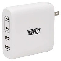 Tripp Lite 4-Port USB Wall Charger, 100W PD, GaN Tech, 2 USB-C & 2 USB-A Ports, White
