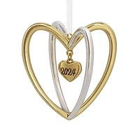 Décoration Hallmark de Noël (Deux cœurs « 2024 », décoration métallique haut de gamme )