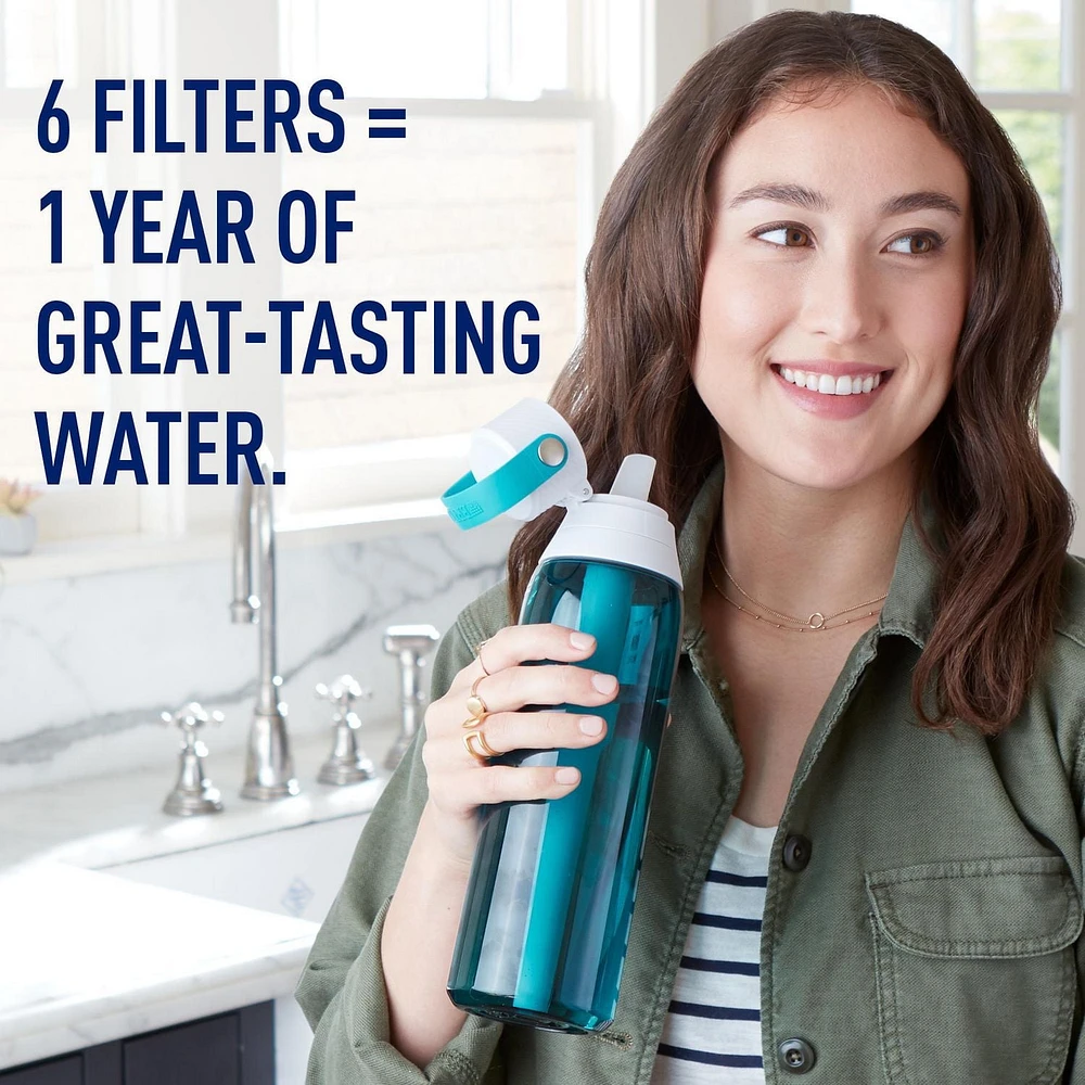 Filtre de rechange pour bouteille Brita, réduit les contaminants tout en conservant les minéraux sains, certifié par la WQA pour la réduction du chlore afin d’améliorer le goût de l’eau, fabriqué sans 6 filtres par boîte