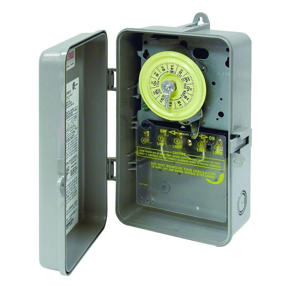 Minuterie mécanique Intermatic 24 heures, 208-277 VAC, 60 Hz, DPST, boîtier en plastique intérieur/extérieur