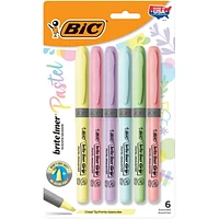 Ensemble de surligneurs pastel à grip BIC Brite Liner, pointe biseautée, paquet de 6 surligneurs pastel de couleurs assorties, jolis surligneurs pour la rédaction de carnets, la prise de notes, etc. Paquet de 6