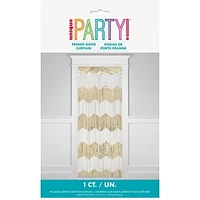 Gold and White Scalloped Foil Fringe Door Curtain, Measures 3.25 ft x 6.5 ft