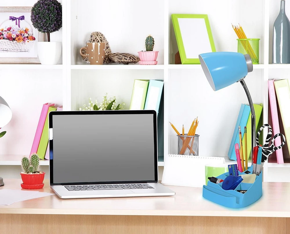 Lampe de bureau organisateur feux de la rampes à col de cygne avec support pour tablette d'iPad Porte-livre, bleu