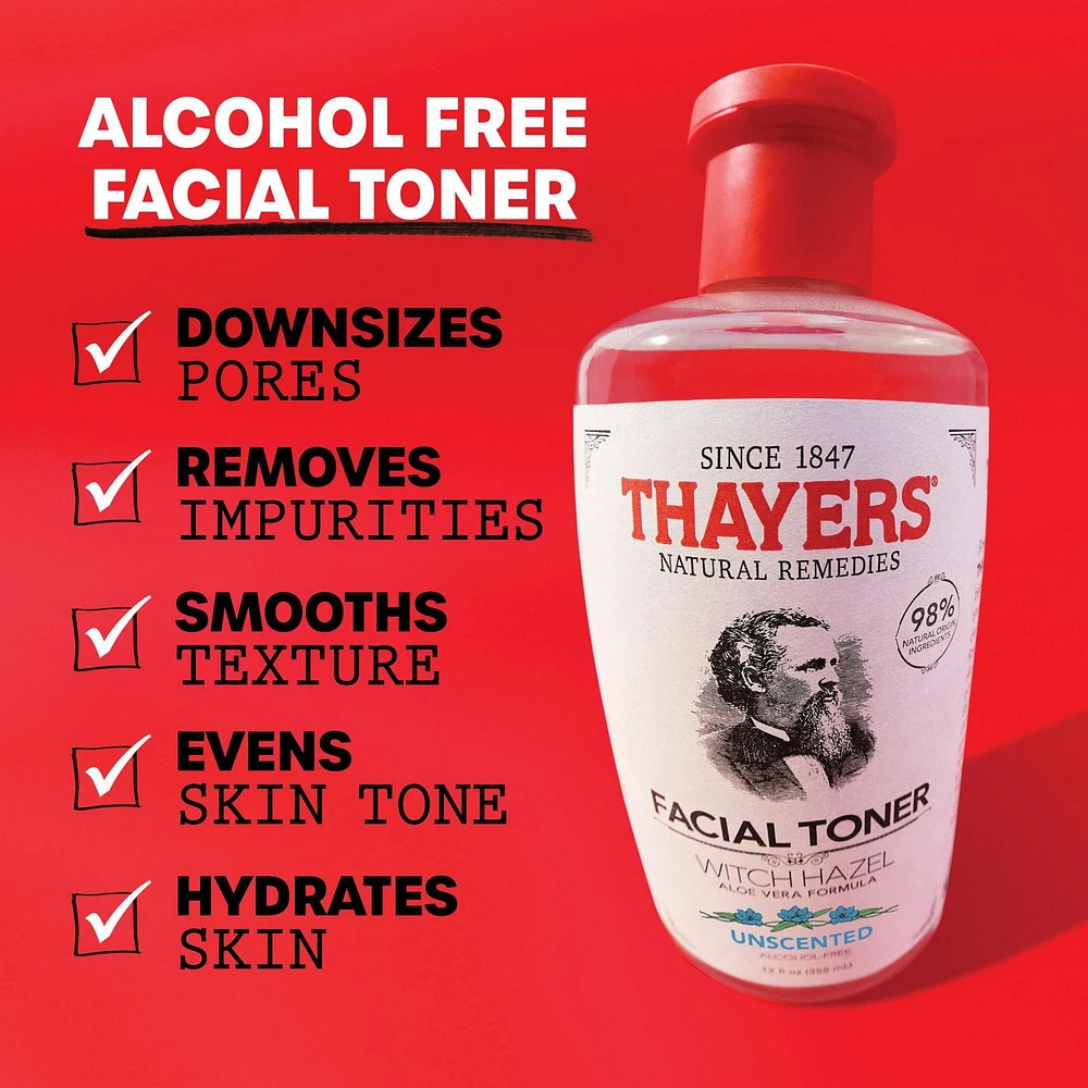 THAYERS Tonique Visage Non Parfumé Sans alcool formule à l'hamamélis et à l'aloès 355ml Tonique Visage Sans Alcool