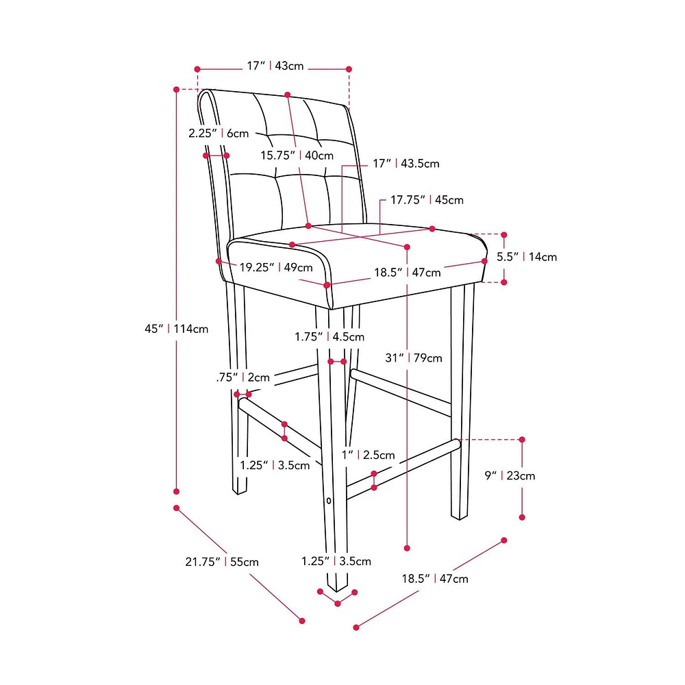 Tabourets de bar rembourrés en tissu CorLiving Leila avec pieds en bois - Tabouret de bar avec dossier capitonné, chaise de bar haute parfaite pour la cuisine ou le bar