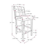 Tabourets de bar rembourrés en tissu CorLiving Leila avec pieds en bois - Tabouret de bar avec dossier capitonné, chaise de bar haute parfaite pour la cuisine ou le bar