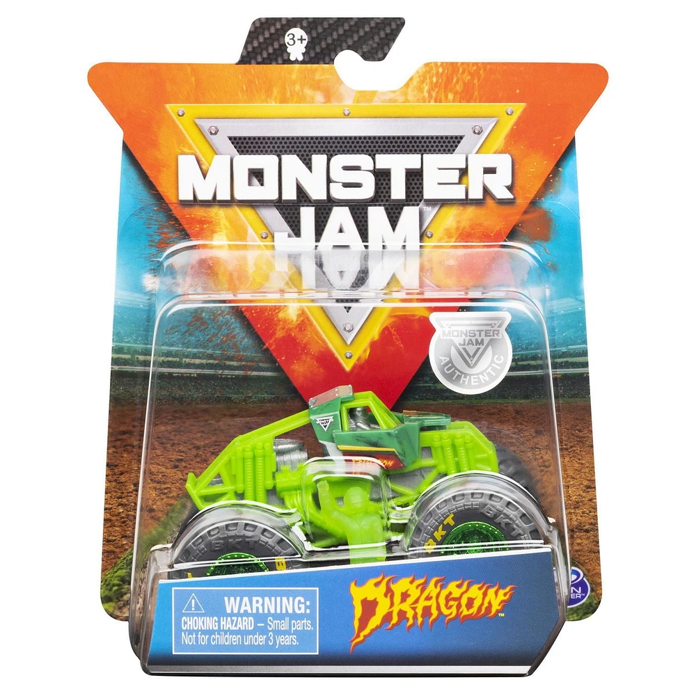 Monster Jam, Official Dragon Truck, Die-Cast Vehicle, Training Trucks Series, 1:64 Scale